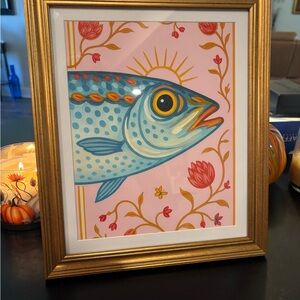 *NEW* 8x10 Framed Fish Art Print - Coastal Retro Wall Decor, Mid-Century Print